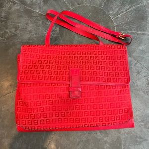 Rare Vintage Red Fendi Zucchino Large Crossbody